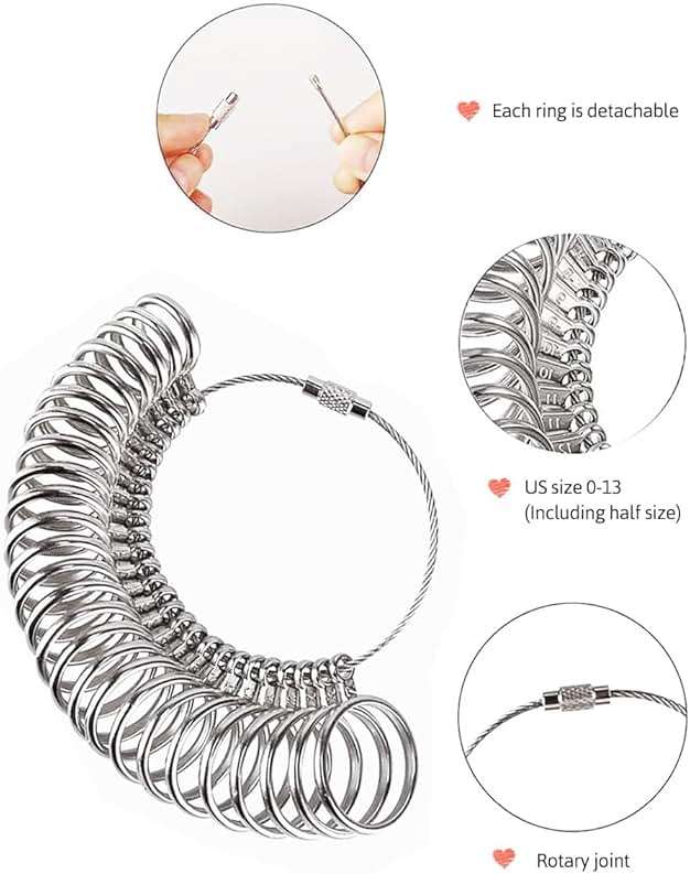 Meowoo Ring Sizer Measuring Tool Set, Ring Gauges with Finger Sizer Mandrel Ring Sizer Tools for Jewelry Sizing Measuring, 4 pcs, Silvery - Image 4