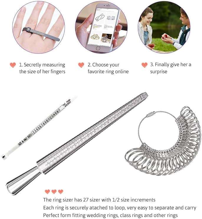 Meowoo Ring Sizer Measuring Tool Set, Ring Gauges with Finger Sizer Mandrel Ring Sizer Tools for Jewelry Sizing Measuring, 4 pcs, Silvery - Image 5