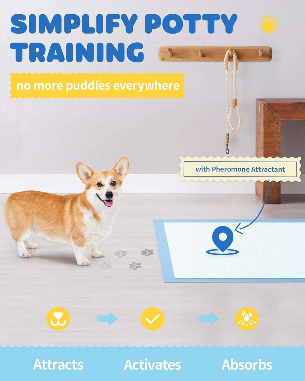 Powools 100-Pack X-Large Puppy Pads - 34'' x 28'' Pee Pads for Dogs Potty Training with Leak-Proof Quick-Dry Design, 6-Layer Wee Wee Pads for Dogs, Blue - Image 2