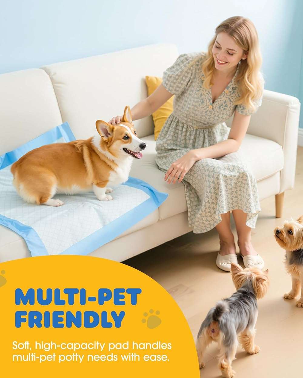 Powools 100-Pack X-Large Puppy Pads - 34'' x 28'' Pee Pads for Dogs Potty Training with Leak-Proof Quick-Dry Design, 6-Layer Wee Wee Pads for Dogs, Blue - Image 9