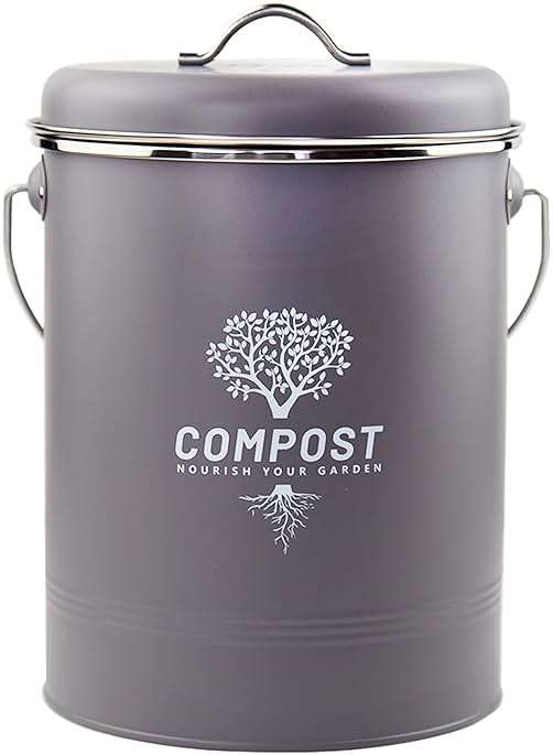 Holismo Kitchen Countertop Compost Bin, Odor Resistant Indoor Compost Bin with Lid and Charcoal Filter, Rust Resistant Coated Compost Bucket, Compost Container, Gray - Image 1