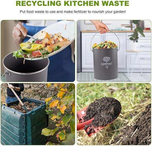 Holismo Kitchen Countertop Compost Bin, Odor Resistant Indoor Compost Bin with Lid and Charcoal Filter, Rust Resistant Coated Compost Bucket, Compost Container, Gray - Image 7