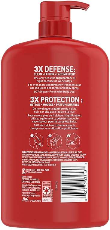 Old Spice Cleansing Body Wash for Men, 3X Defense, 24/7 Shower Fresh with Lasting Scent, 2 in 1 Body and Face Wash, Daily Men’s Wash and Shower Gel, NightPanther Rich Warm Masculine Scent, 33.4 oz - Image 10