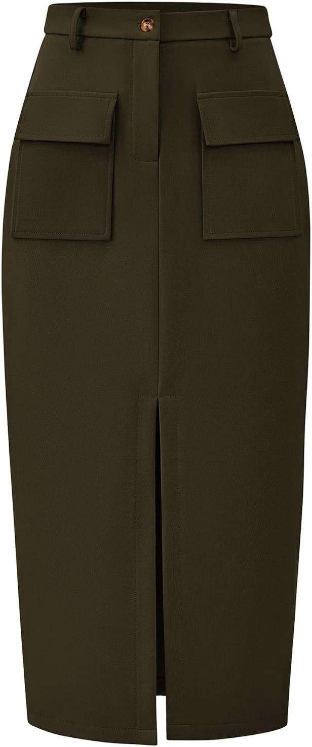 KIRUNDO Midi Skirts for Women Summer Fall High Waisted Cargo Trendy Pencil Slit Dressy Casual Business Work Long Skirt - Image 1