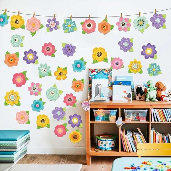 Motipuns 60 Pcs Flower Cutouts Spring Bulletin Board Decorations Floral Paper Cutouts Springtime Classroom Decorations for Kids Preschool Teacher Chalkboard Summer Party Office Home Back to School - Image 6