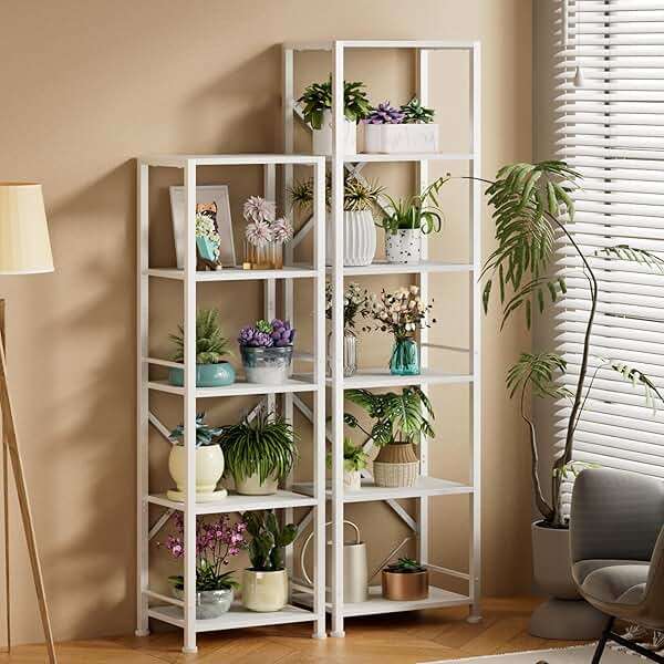 Furologee White Tall Bookshelf, Narrow Bookcase with 6 Shelves, Modern Freestanding Shelf Units, Metal and Wood Display Storage Corner Rack Organizer for Living Room, Home Office, Hallway, Bathroom - Image 6