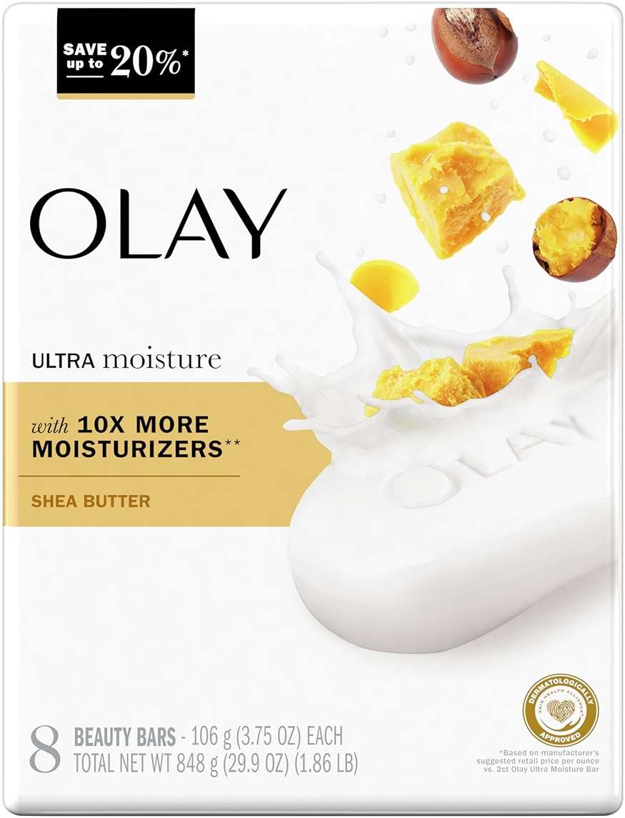 Olay Moisture Outlast Ultra Moisture Shea Butter Beauty Bar with Vitamin B3 Complex 3.75 oz, 8 count - Image 1