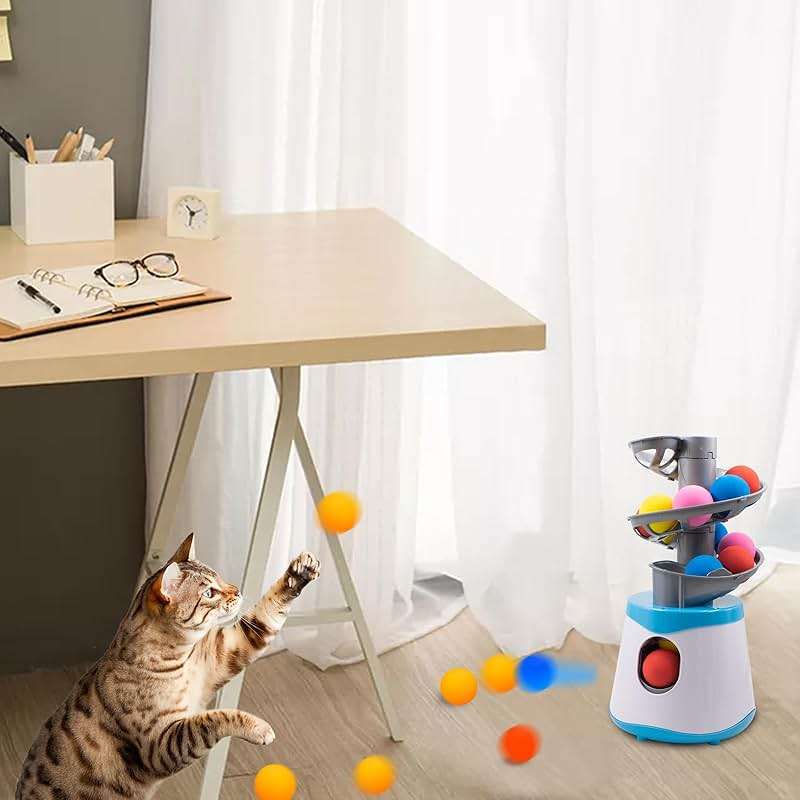 KeaJuidy Automatic Ball Launcher for Small and Medium Cats, Interactive Cat Toy Base Ball Throwing Machine Mental Stimulation Toys for Cats Enrichment Toy for Indoor Outdoor Use, 16 EVA Balls Included - Image 5