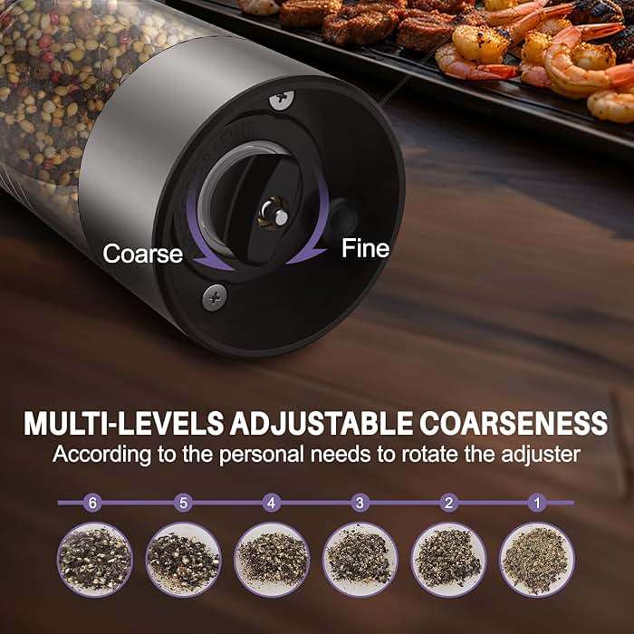 Electric Salt and Pepper Grinder Set, Automatic Pepper Mill Grinder w/Upgraded Charge Base and LED Light,Adjustable Coarseness,Rechargeable Black Peppercorn & Sea Salt Spice Mill Set - Image 5