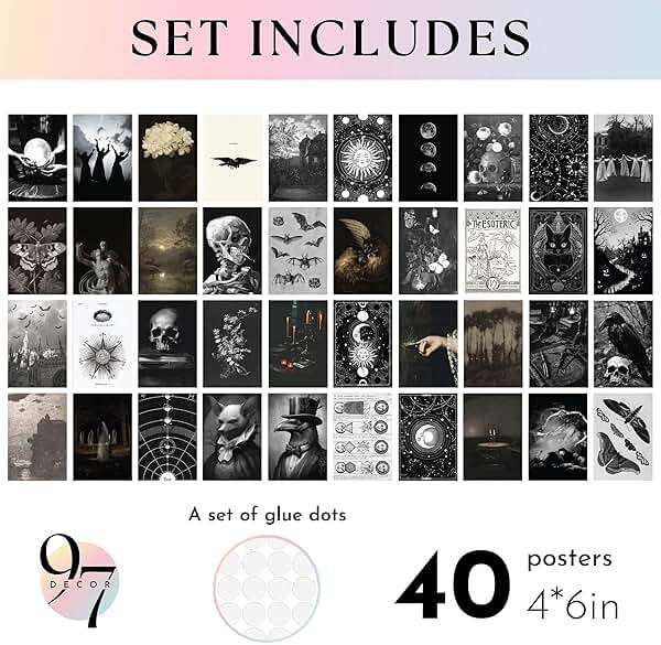 97 Decor Witchy Decor Aesthetic - 40 Pcs Gothic Posters Moody Spooky Home Decors, Gothic Halloween Decorations, Scary Creepy Wall Art Prints, Dark Witchy Wall Collage (4"x6") - Image 2