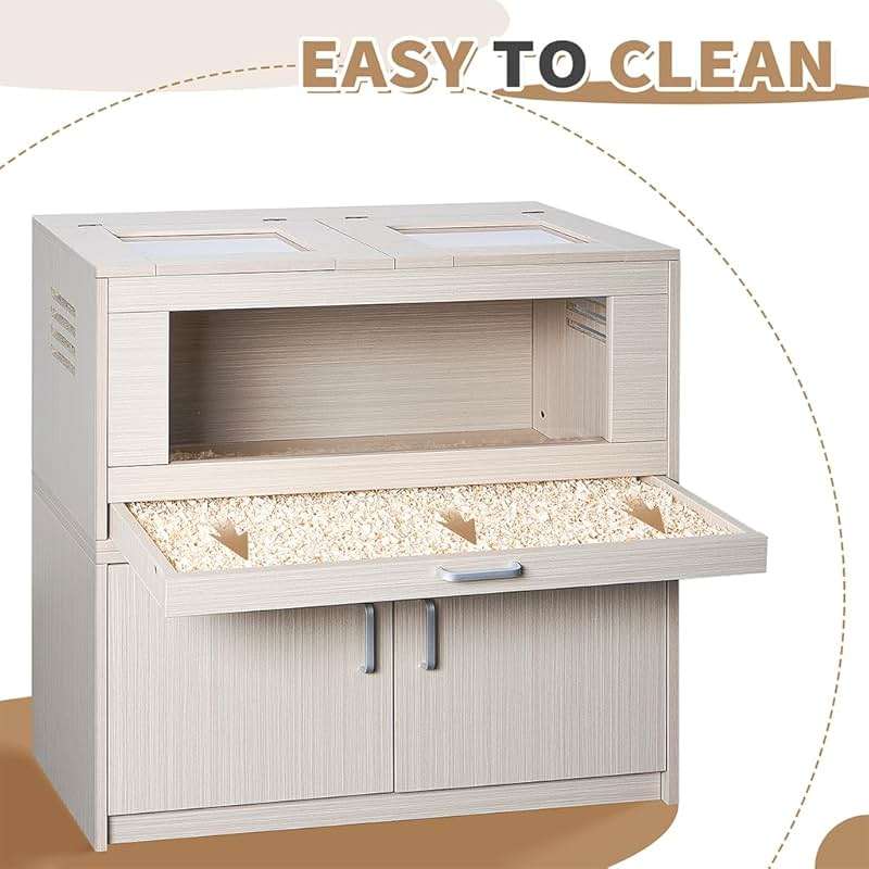 Wooden Hamster Cage Furniture with Storage Cabinet, Small Animal Cage Guinea Pig Cages with Hideout Castle and Ladders Bridge, Easy View Acrylic Panels, Large Habitat for Gerbils Mice Hedgehog Degus - Image 3