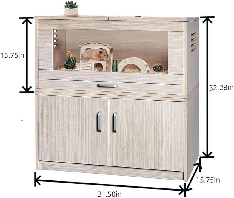 Wooden Hamster Cage Furniture with Storage Cabinet, Small Animal Cage Guinea Pig Cages with Hideout Castle and Ladders Bridge, Easy View Acrylic Panels, Large Habitat for Gerbils Mice Hedgehog Degus - Image 6