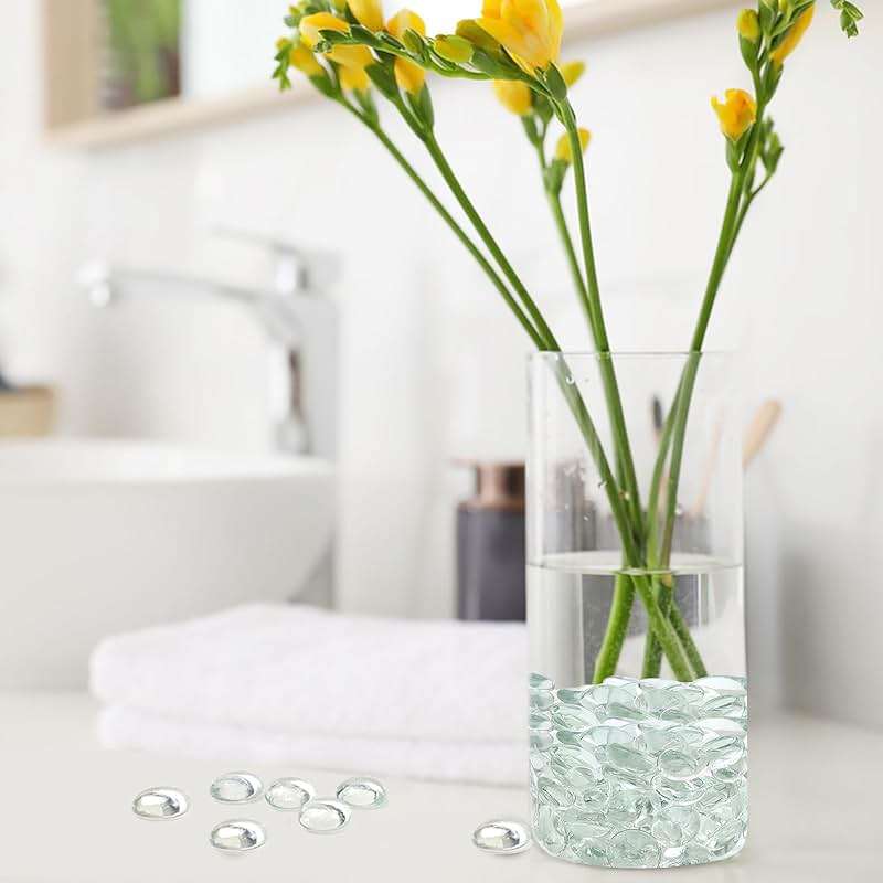 FANTIAN 1 lb Clear Glass Beads for Vase Filler,100 Pcs Glass Pebbles Stones | Clear Flat Glass Marbles Rocks for Vase Flower Candle Craft Aquarium Bird Bath Wedding Centerpiece Fire Pit Home Decor DIY - Image 2