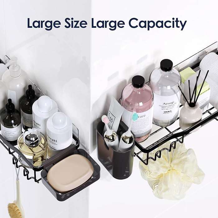 NESOMI Shower Caddy Adhesive Shower Organizer 7-Pack, Rustproof Stainless Steel Bathroom Shelves, Large Capacity No-Drill Rack Storage Accessories with Soap Dish Toothbrush Holder &24 Hooks Home Decor - Image 9