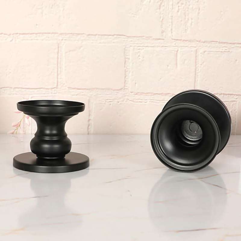 Matte Black Iron Pillar Candle Holders - Set of 2 Candlestick Holders, Metal Candle Holder for Pillar & Taper, Table Mantle Fireplace Farmhouse Home Decor - Image 2