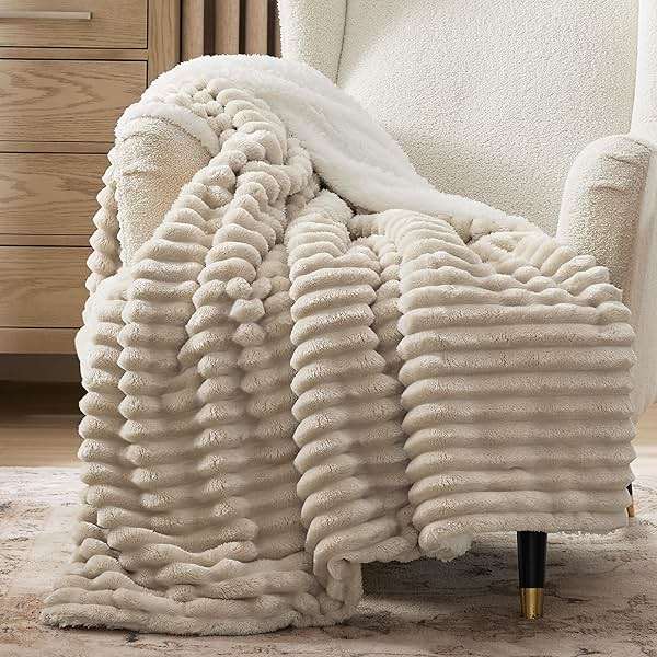 Bedsure Sherpa Throw Blanket for Couch - Super Soft, Comfort Cozy Fleece Thick Warm Blanket for Women, GentleSoft Plush & Fluffy Spring Throw Gift for Women, Room Decor, Beige, 50x60 Inches - Image 1