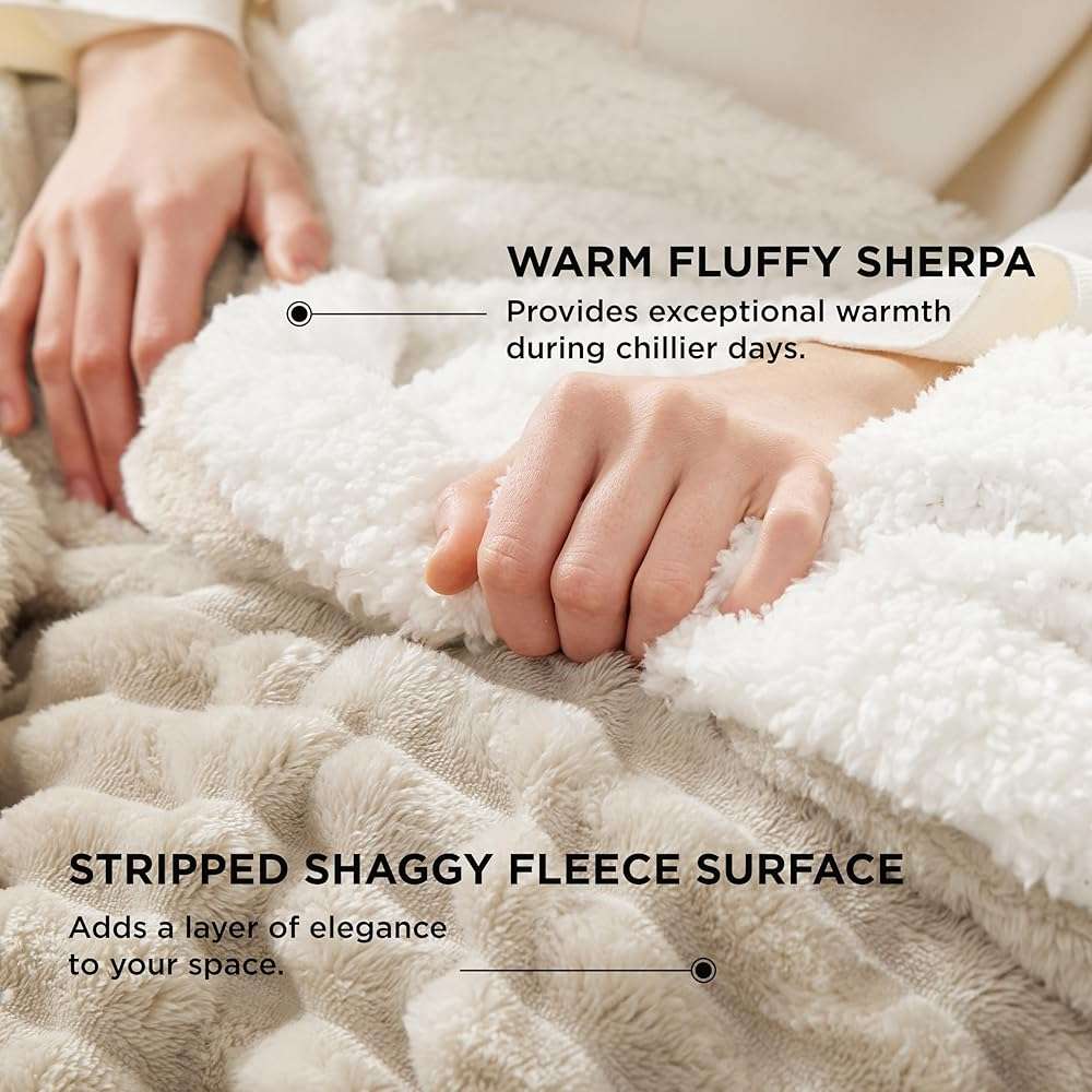 Bedsure Sherpa Throw Blanket for Couch - Super Soft, Comfort Cozy Fleece Thick Warm Blanket for Women, GentleSoft Plush & Fluffy Spring Throw Gift for Women, Room Decor, Beige, 50x60 Inches - Image 4