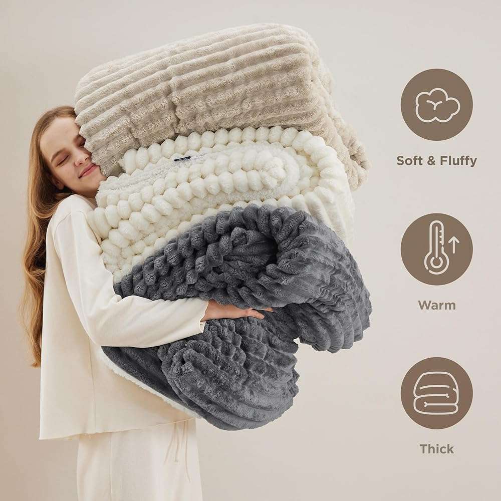 Bedsure Sherpa Throw Blanket for Couch - Super Soft, Comfort Cozy Fleece Thick Warm Blanket for Women, GentleSoft Plush & Fluffy Spring Throw Gift for Women, Room Decor, Beige, 50x60 Inches - Image 6