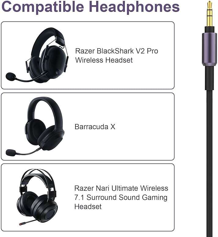 Replacement Audio Cable for Razer BlackShark V2 Pro, Barracuda X, Nari Ultimate 7.1 Headset, for sony WH-1000XM6, WH-1000XM5, WH-1000XM3, WH-CH520, MDR-1000X, MDR-XB950BT, WH-XB910N, WH-CH720N headset - Image 4