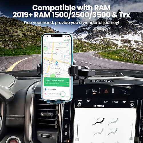 Metal Phone Mount for Ram Truck 2019-2026, Dash Cell Phone Holder Compatible with Dodge Ram 1500/2500/3500 & TRX Accessories, 360° Adjustable Shakeproof Adapter Phone Stand for Most Smartphones - Image 7