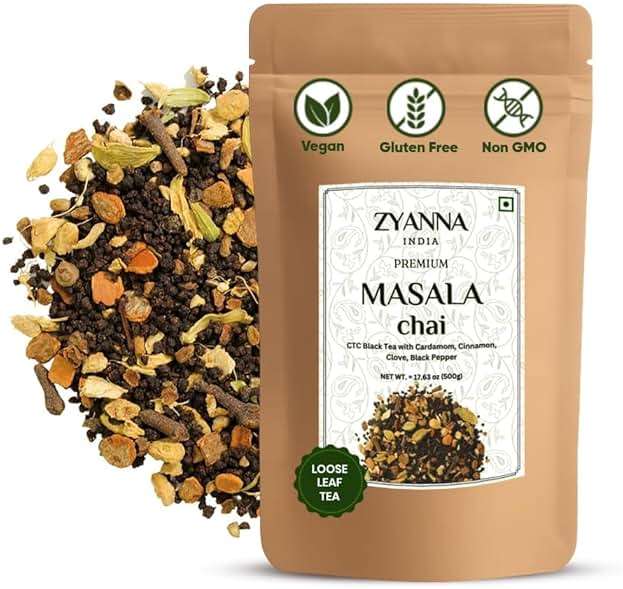 Zyanna Masala Chai Tea - Premium Blended Assam Tea with Indian Masala Cardamom, Cinnamon, Clove, Black Pepper (8.8 Ounce - 125 Cups)- Original Indian Aromatic Spicy Loose ctc Chai Patti for Milk Tea - Image 1