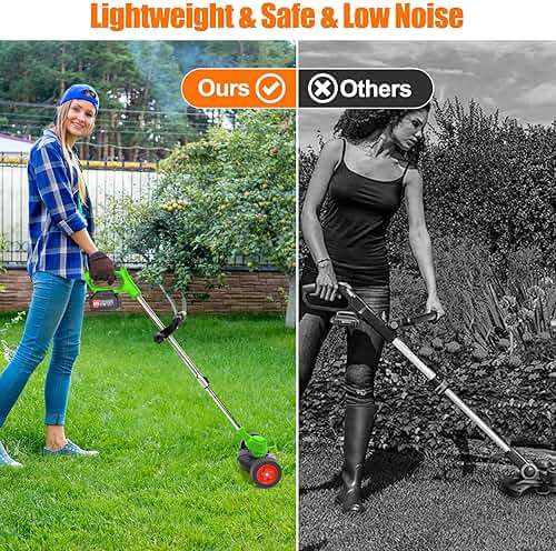 Electric Weed Eater Battery Powered Electric Weed Wacker 21V Cordless Weed Wacker with 2PCS 4.0AH Batteries and 3 Types Blades&Auxiliary Wheel Lightweight Brush Cutter for Yard and Garden - Image 7
