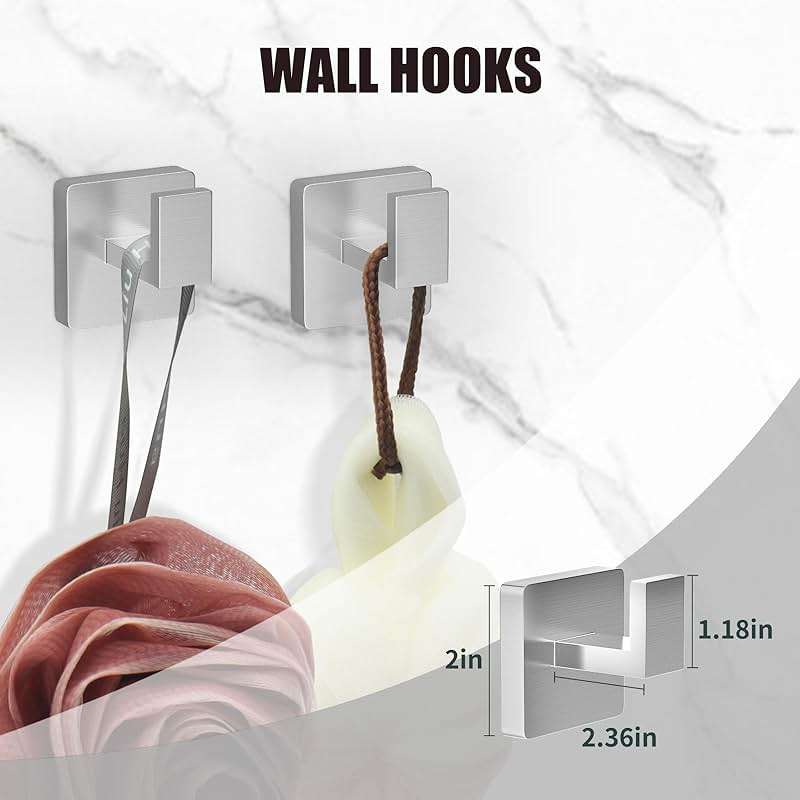 5 Piece Brushed Nickel Towel Bar Set Bathroom Hardware Set Brushed Nickel Bathroom Accessories Set with 2 Towel Hook, Stainless Steel Wall Mounted Bathroom Towel Rack Set Square 16-Inch - Image 5