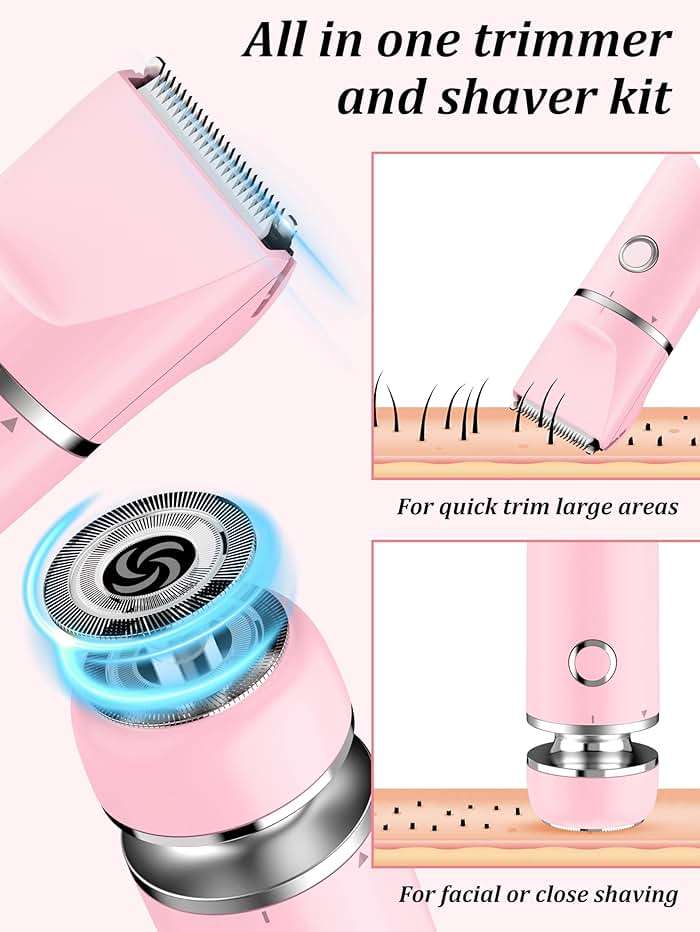 Cayzor Bikini Trimmer and Shaver Kit for Women - 2-in-1 Wet/Dry Electric Body Hair Trimmer Facial Hair Removal Cordless Waterproof Bikini Shaver Razor for Face Lip Chin Pubic Underarm Legs - Image 3