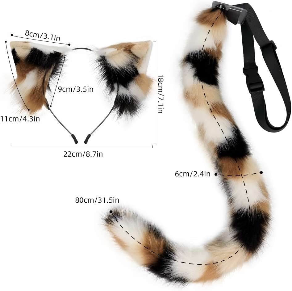 QinRuan Animal Cosplay Costume Accessories Furry Faux Fur Cat Ears Headband and Fox Tail Set Halloween Accessory - Image 4