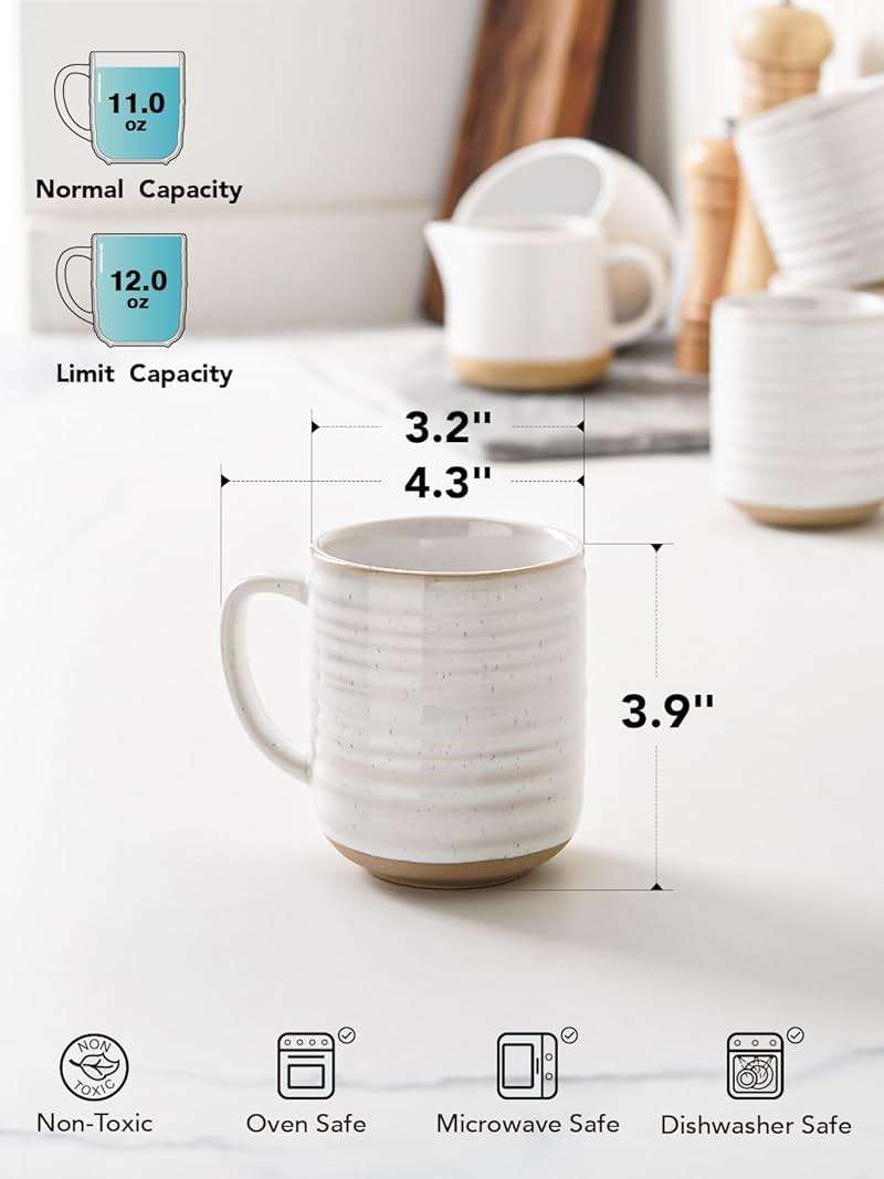LE TAUCI Coffee Mugs 12 oz, Ceramic Coffee Cups for Latte, Hot Tea, Cappuccino, Mocha, Cocoa, Housewarming Wedding Present Mug Set - Set of 4, Arctic White - Image 3