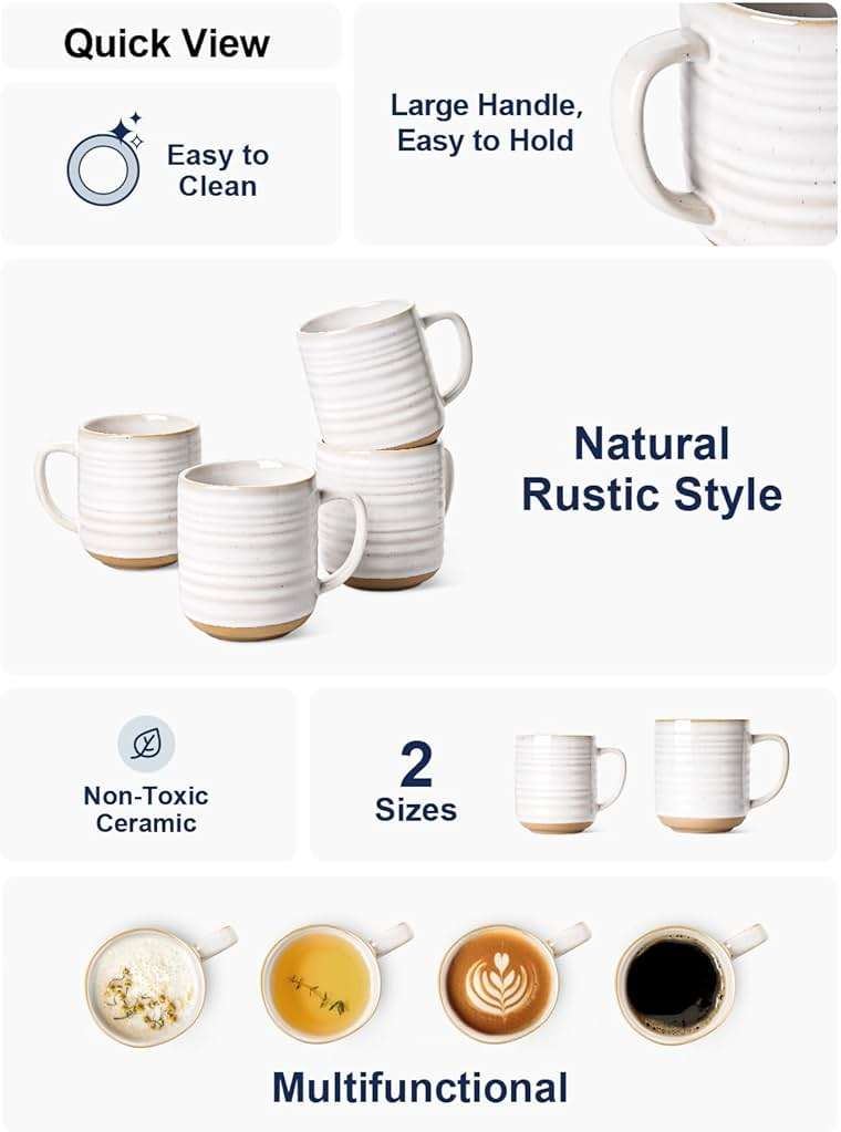 LE TAUCI Coffee Mugs 12 oz, Ceramic Coffee Cups for Latte, Hot Tea, Cappuccino, Mocha, Cocoa, Housewarming Wedding Present Mug Set - Set of 4, Arctic White - Image 4