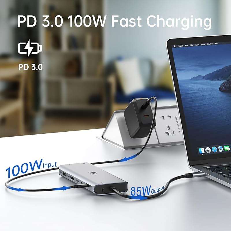LIONWEI Laptop Docking Station 13 in 1 - Dual HDMI+DisplayPort+10Gbps, 6 USB C/A, 100W PD, Ethernet, SD/TF, Audio, USB C Hub for MacBook/Dell/HP/Surface - Image 5