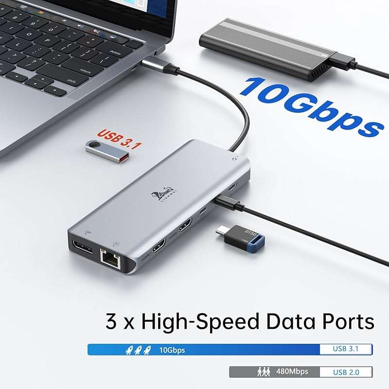 LIONWEI Laptop Docking Station 13 in 1 - Dual HDMI+DisplayPort+10Gbps, 6 USB C/A, 100W PD, Ethernet, SD/TF, Audio, USB C Hub for MacBook/Dell/HP/Surface - Image 6