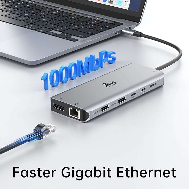 LIONWEI Laptop Docking Station 13 in 1 - Dual HDMI+DisplayPort+10Gbps, 6 USB C/A, 100W PD, Ethernet, SD/TF, Audio, USB C Hub for MacBook/Dell/HP/Surface - Image 7