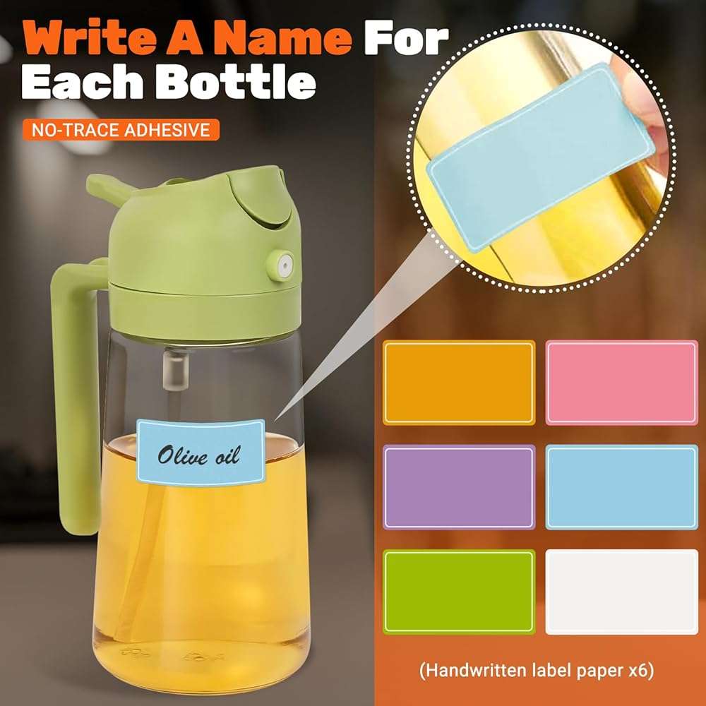 CJT 2 Pack Oil Dispenser Bottle for Kitchen, 2 in 1 Olive Oil Sprayer,16.5OZ/470ML Glass Oil Spray Bottle with Premium Nozzle for Cooking,Barbecue, Air Fryer, Salad(GREEN/WHITE) - Image 3