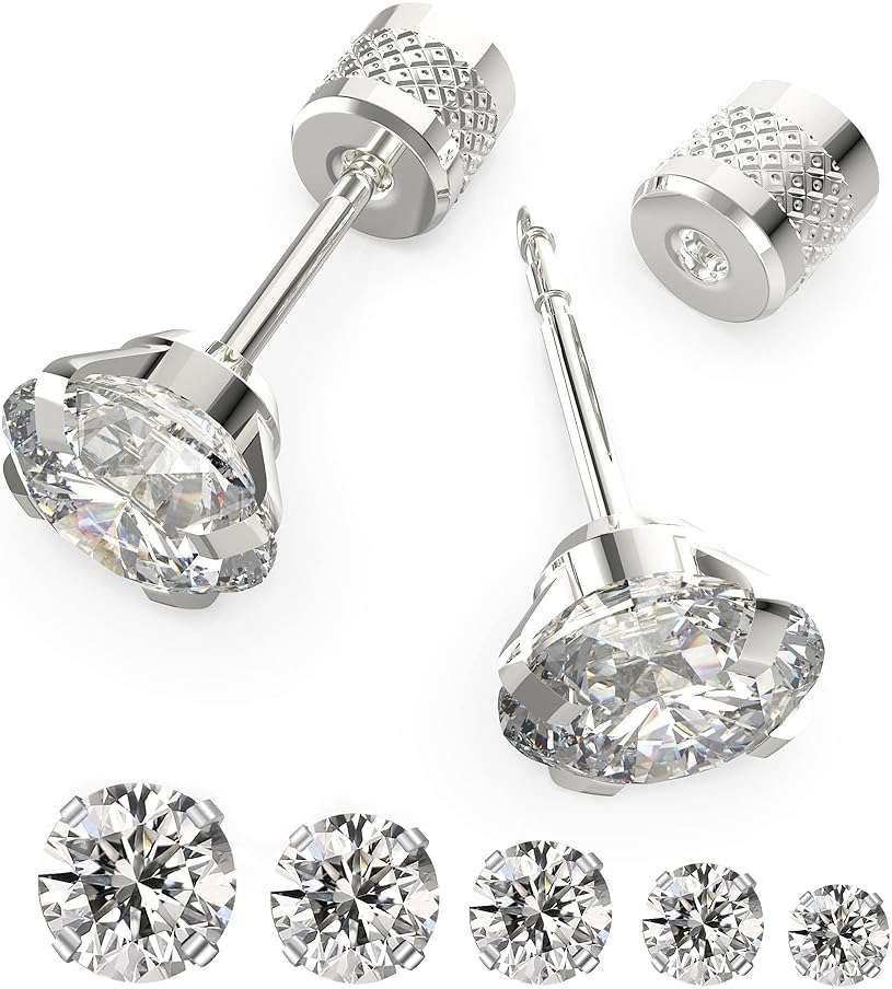 5-6 pairs Push-in Flat Back Stud Earrings Hypoallergenic Surgical Stainless Steel Cubic Zirconia Earrings Studs Set Multi-Pack, CZ Stud Earrings for Women Men Trendy Cartilage Stud Earrings 2-8mm - Image 1