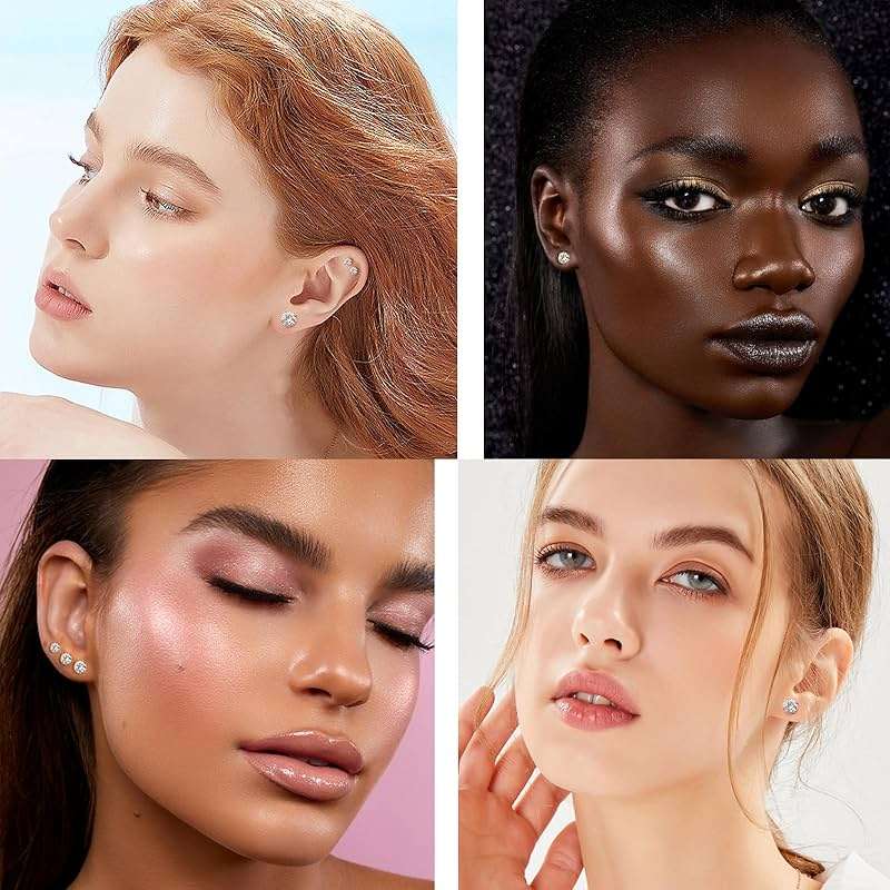 5-6 pairs Push-in Flat Back Stud Earrings Hypoallergenic Surgical Stainless Steel Cubic Zirconia Earrings Studs Set Multi-Pack, CZ Stud Earrings for Women Men Trendy Cartilage Stud Earrings 2-8mm - Image 3