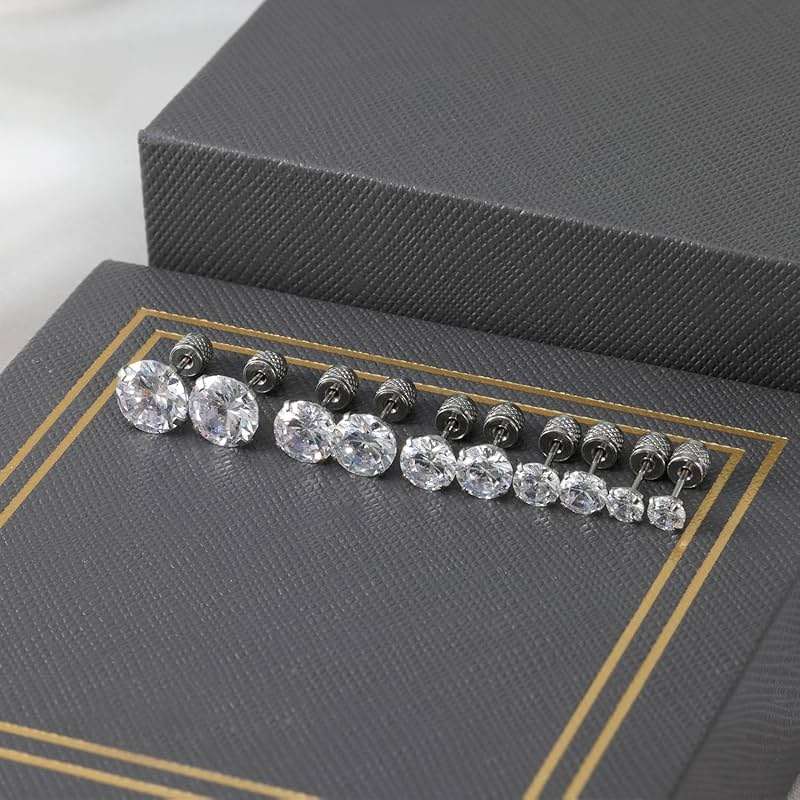 5-6 pairs Push-in Flat Back Stud Earrings Hypoallergenic Surgical Stainless Steel Cubic Zirconia Earrings Studs Set Multi-Pack, CZ Stud Earrings for Women Men Trendy Cartilage Stud Earrings 2-8mm - Image 6