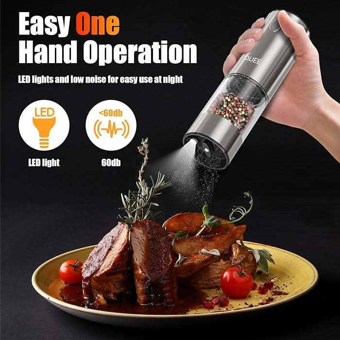 DIJEE Rechargeable Pepper Grinder Mill Electric Rechargeable Usb Type-C Salt and Pepper Grinder Set Automatic Large Capacity Automatic Salt Pepper Mill Grinder with LED Light for Kitchen, 1 Pack - Image 3