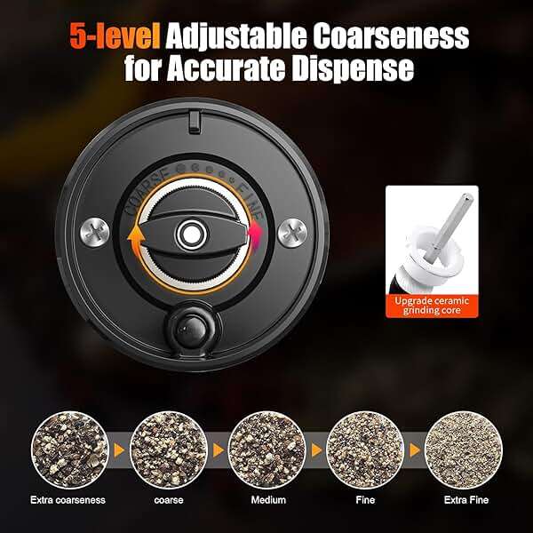 DIJEE Rechargeable Pepper Grinder Mill Electric Rechargeable Usb Type-C Salt and Pepper Grinder Set Automatic Large Capacity Automatic Salt Pepper Mill Grinder with LED Light for Kitchen, 1 Pack - Image 4