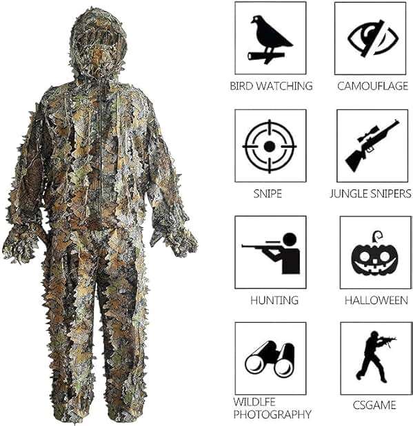 Ghillie Suit, Kids Adult 3D Leafy Camouflage Clothing, Camo Suit for Turkey Hunting, Hunting for Outdoor Game and Halloween - Image 4