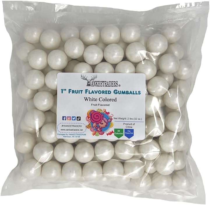 YANKEETRADERS White Fruit Flavored Gumballs 1", 2 Pounds Bulk - Image 1