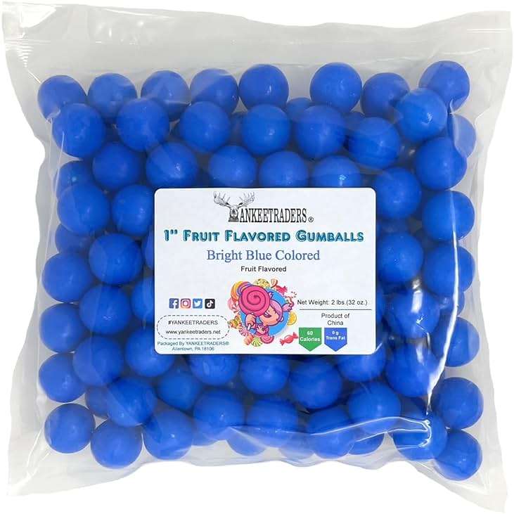 YANKEETRADERS Bright Blue Fruit Flavored Gumballs 1", 2 Pounds Bulk - Image 1