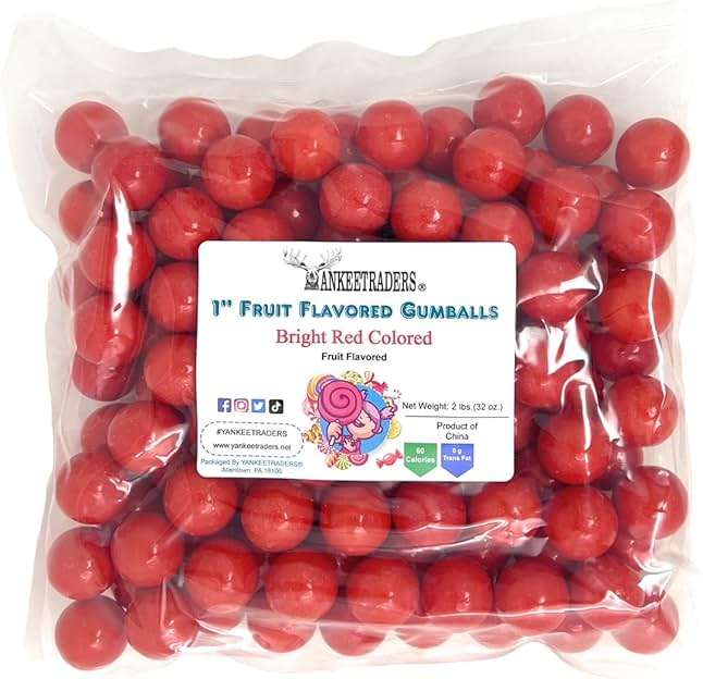 YANKEETRADERS Bright Red Fruit Flavored Gumballs 1", 2 Pounds Bulk - Image 1