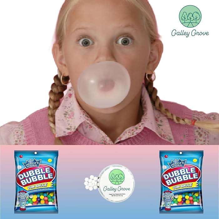 Dubble Bubble Mini Gumball Machine Refills 4.4 oz Bag (2-Pack), 1/2 inch 13mm Assorted Fruit Flavor Bubble Gum, With Galley Grove Sugar-Free Breath Mints - Image 5
