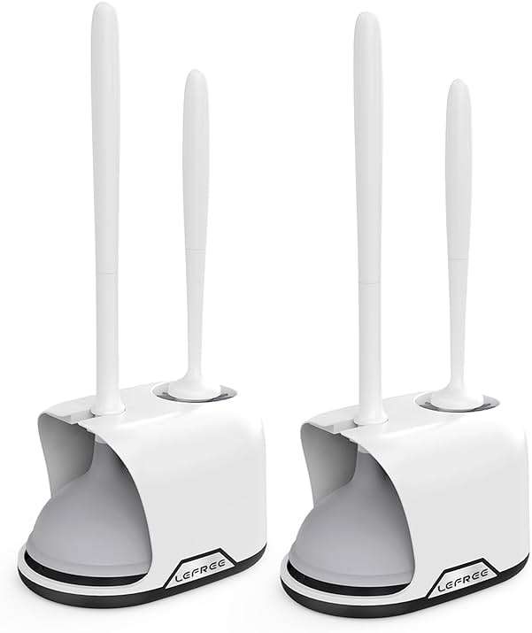 Lefree, 2 in 1 Toilet Brush and Plunger Set with Silicone Bristles, Plastic Material, Includes Holder, White/Black, for Deep Cleaning - Image 1