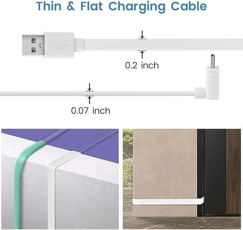 Smays 10 ft Cable for WYZE Cam Pan v3 Camera, Long Micro USB Flat Power Cord, 90 Degree 2-Pack, White - Image 5