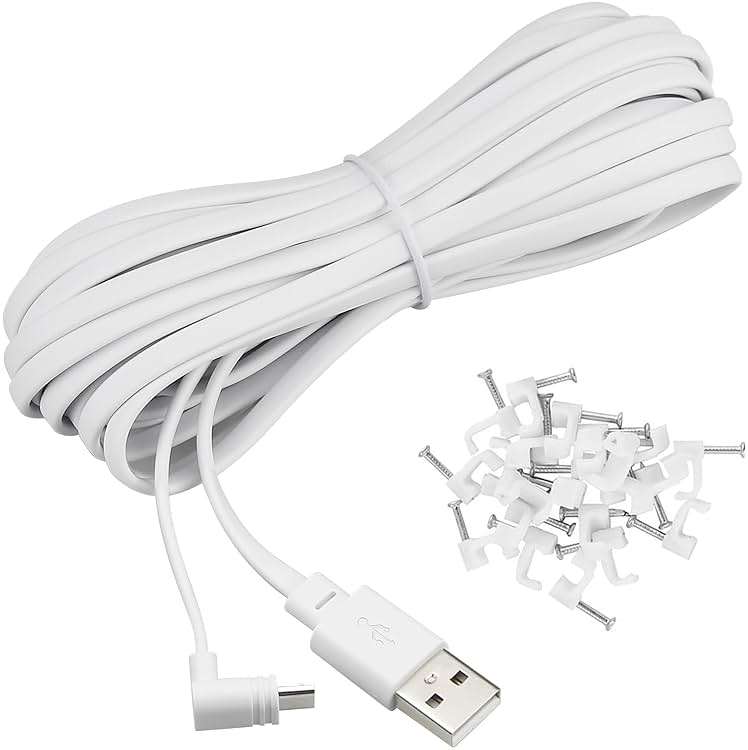 Smays 10 ft Cable for WYZE Cam Pan v3 Camera, Long Micro USB Flat Power Cord, 90 Degree 2-Pack, White - Image 6