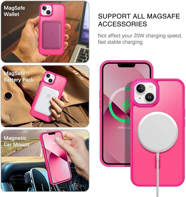 BENTOBEN Magnetic for iPhone 13 Case & iPhone 14 Case [Compatible with Magsafe] Translucent Matte Phone Case iPhone 13/14 Slim Thin Shockproof Women Men Protective Cover Cases, Hot Pink - Image 2