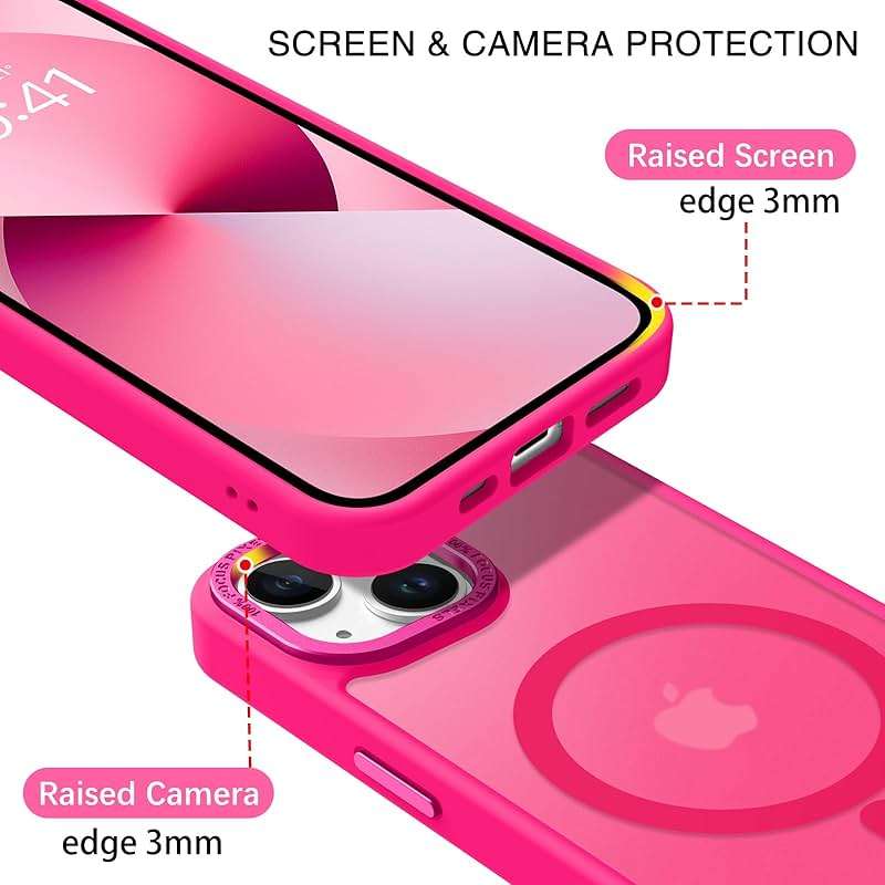 BENTOBEN Magnetic for iPhone 13 Case & iPhone 14 Case [Compatible with Magsafe] Translucent Matte Phone Case iPhone 13/14 Slim Thin Shockproof Women Men Protective Cover Cases, Hot Pink - Image 5
